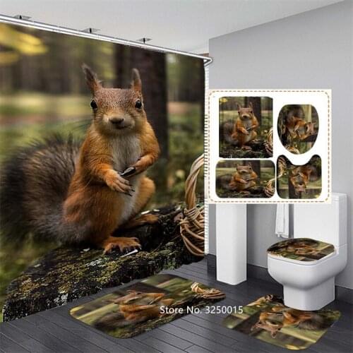 3D Digital Printing Marmot Dog Wolf Cat Horse Bathroom Carpet Toilet Seat Cushion Children Animal Waterproof Shower Curtain