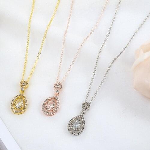 Women Creative Rhinestone Oval pendant Decor Charm Water Drop Shaped Necklace Jewelry Gift