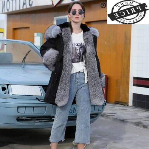 Real Fur Winter Coat Luxury Fox Fur Hooded Women Clothes 2021 Korean Long Natural Rabbit Fur Liner Parka Jacket Hiver 010