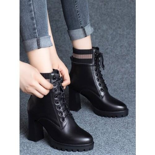 Women Martins shoes Real Leather Short Boots Martin Boots Lady black Boots High Quality