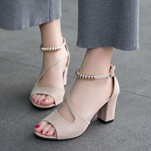 New Fish mouth Summer sandals Elegant string beads Sandals Buckle High Heel open-toe Roman Sandals for Dress