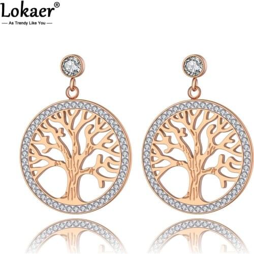 Lokaer Bohemia Stainless Steel Flowers Tree Stud Earrings Jewelry Trendy Clay CZ Crystal Plant Earrings For Women Girl E19277