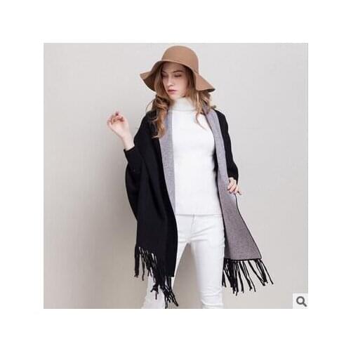 Winter Poncho With Sleeve Shawls Wraps Pashmina Lapel Lattice Geometric Knitted Sweater Coat Tassels Cape Sleeves