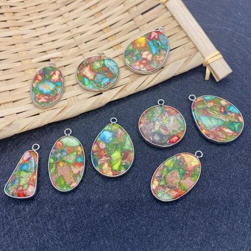 1 Piece of Natural Turquoise Pendant Used To Make Loose Irregular Water Drop Oval Metal Edging Craft Necklace Bracelet Earrings