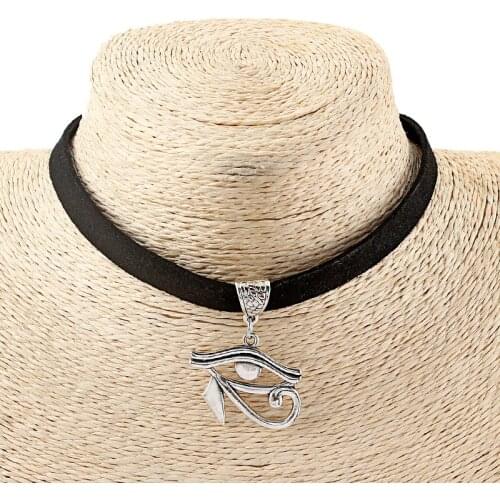 1pcs Black Flat Faux Suede Cord Eye of Horus Ra Charms Pendants Choker Necklace Jewelry 13inchs