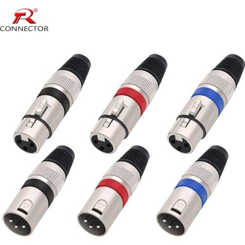 1pc XLR Connector 3pin Microphone MIC XLR Male Plug DAD XLR Female Jack MOM Adapter 7Colors Available
