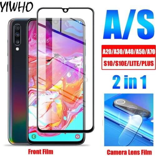 2in1 for Samsung Galaxy A20 A30 A40 A50 A70 S10 PLUS LITE S10E Screen Protector In Camera Lens Glass Tempered Glass Cover Film