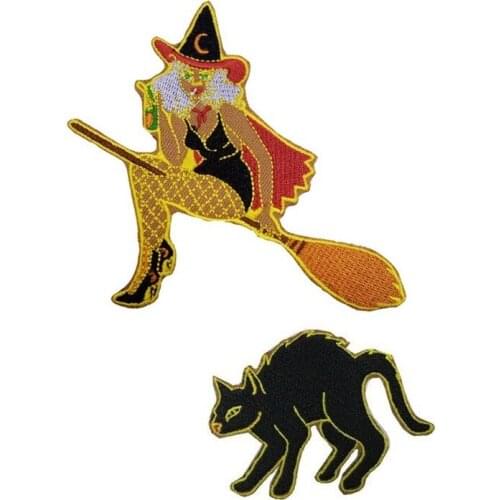 10pcs/lot Witch Cat Halloween Embroidery Patches Strange Things Backpack Clothing Decoration Diy Iron Heat Transfer Applique