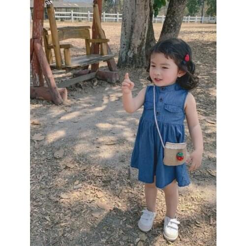 2021 New Summer Girls Stand Collar Sleeveless Dress Vest Skirt