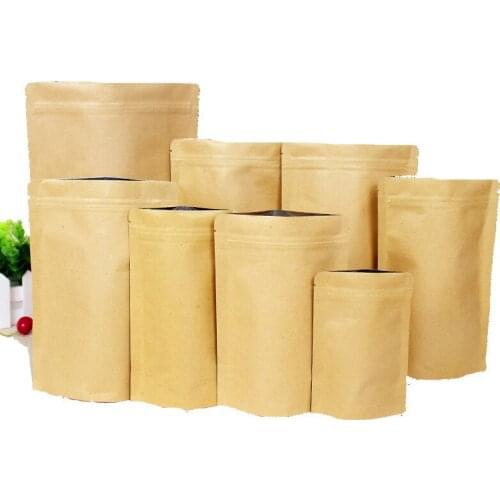 50pcs Kraft paper self-sealing aluminum foil vertical bottom sealing bag food tea coffee packing bags
