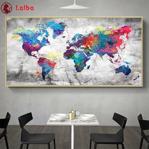5D DIY Diamond Painting Abstract art, painted world map cross stitch full square/round diamond embroidery mosaic painting