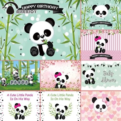 Allenjoy Panda Custom Party Backdrops Banner Happy Birthday Child Background Stripe Bamboo Jungle Boy Girl Baby Shower Photocall