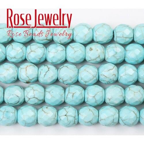 Wholesale Faceted Blue Turquoises Round Loose Beads 15inches 4 6 8 10 12 mm Pick Size For Jewelry Making DIY Bracelet Necklace