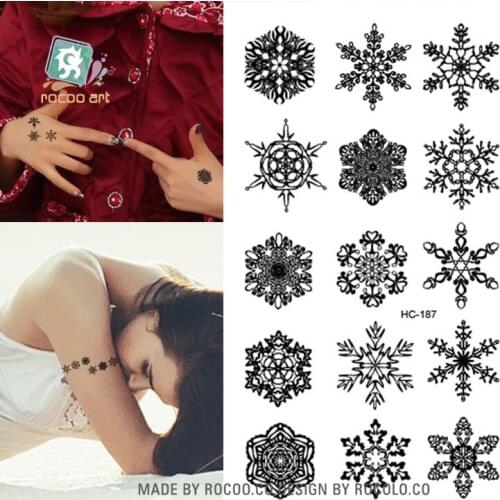 HC-187/ Women Sexy Flash Fake Tattoo Stickers Black White Snow Winter Christmas Design Water Transfer Temporary Tattoo Stickers