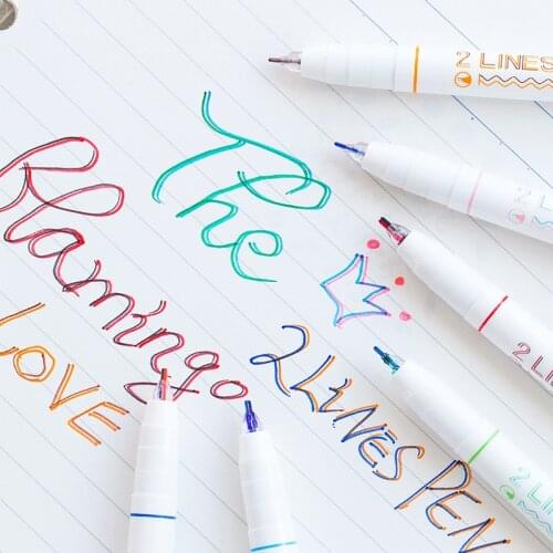 Creative 2Lines Color Pen 0.5mm Hook Line Pen Students Color Marker Pens Creative School Stationery Supplies