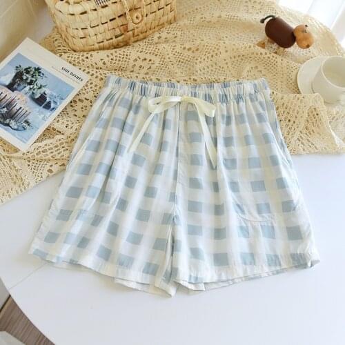 Summer New Couple Shorts Viscose Fiber Womens Simple Plaid Mens Loose Five-Point Pajama Pants Bottoms Cute Pajama Shorts Home