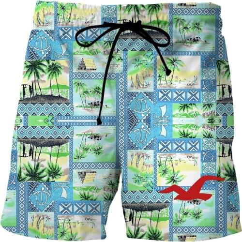 2021 Summer Hawaiian vacation coconut deep sea fish Men Surf 3D Print Swimwear Beachwear Belt Jogging Running Size Beach Shorts