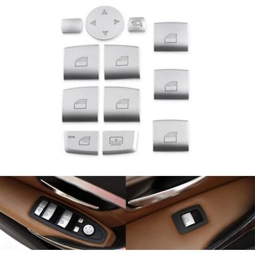 YAQUICKA 12pcs/set Car Door Window Lift Button Switch Trim Cover Stickers For BMW X1 X3 X4 X5 X6 1/2/3/4/5/6/7 Series LHD