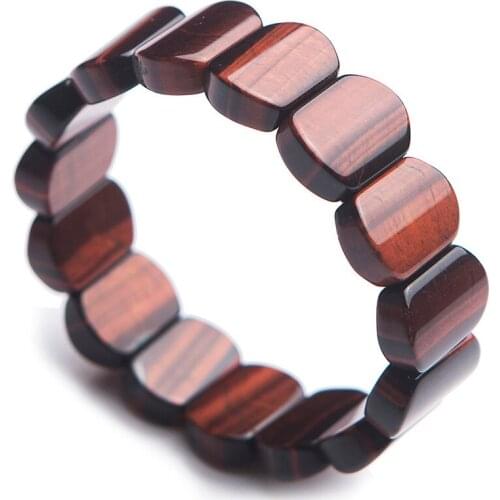 Genuine Red Natural Tiger Eye Gemstone Bracelet Women Men Powerful Stretch Crystal Rectangle Bead Bracelet 18*13mm
