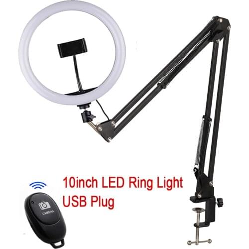 New Led Ring Light 10" 200pcs LED 3Color 3200K-5600K Dimmable Photography Lighting Phone Video LED Ring Lamp With Long Arm Stand