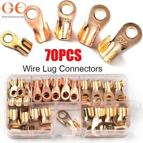 70/160/280/350PCS 10A-50A Open Crimp Ring Connector OT Cable Electrical Wire Terminal Copper Lugs Terminal Connectors Kit