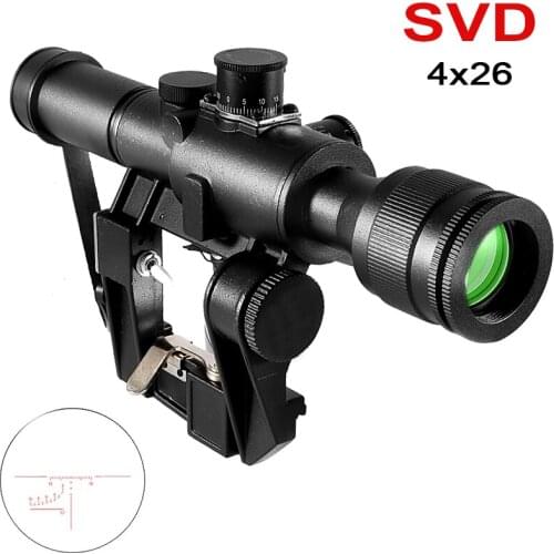 Tactical Hunting SVD Dragunov Optics 4x26 Red Illuminated Rifle Scope Airsoft Red Dot Sight Sniper Gear
