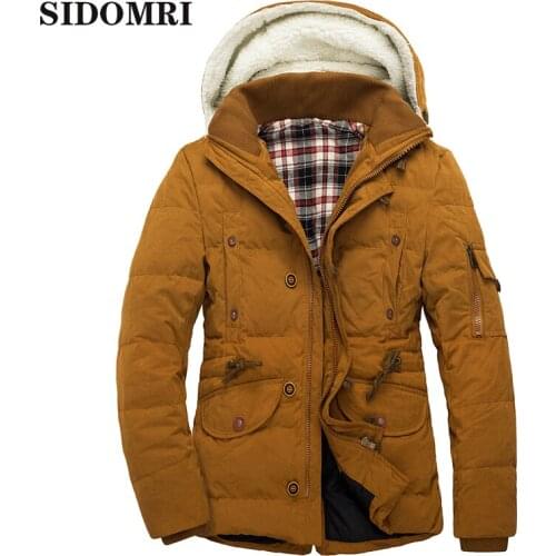 EU size Winter down jacket mens medium - long down coat khaki color hooded coat warm jacket fashion style high quality