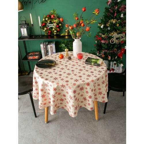 Christmas Rose Gold Tabl Cloth Round Cotton Linen Dinning Table Decoration Coffee Table for Living Room Party Table Cover Cloth