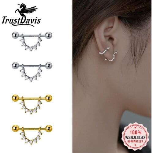 TrustDavis Real 925 Sterling Silver Fashion Sweet U Shape Dazzling CZ Screw Earring For Women Wedding Anniversary Jewelry DB1452
