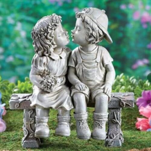 Boy and Girl Status Resin Ornament Retro Craft not Easy to Corrode Cute Innovative Outdoor Garden Yard Patio Decoration J2Y