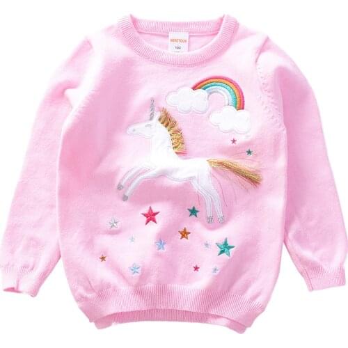 Baby Girls Sweater Soft Pullover Sweaters For Girls Spring Fall Kids Knit Jacket Cartoon Sequins Childrens Knitted Sweaters 3-7Y