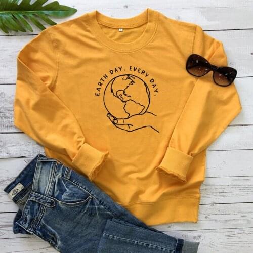 Earth Day Every Day Sweatshirt Unisex 90s Long Sleeve Graphic Vegan Pullover Funny Women Jumper Vegetarian Sweatshirts Drop Ship