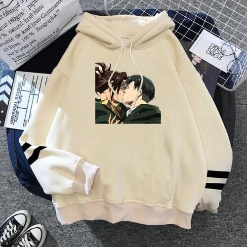 Attack On Titan Japan Anime Kiss Couplewear Hoodie Sweatshirts Men Harajuku Cartoon Funny Print Streetwear Winter Fashion Hoodie
