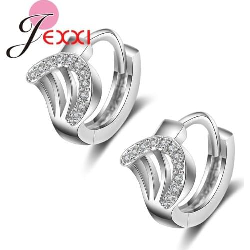 New Fashion Design Silver Circle Earring Mosaic Cubic Zirconia Stone Shell Shape Hoop Earrings for Women Bridal Jewelry