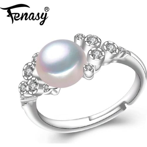 FENASY Natural Freshwater Pearl Rings New Fashion Trendy Fashion Zircon Party Silver Color Adjustable Rings For Women Wholesale
