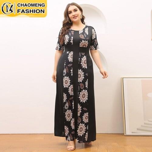 2021 Womens Summer New Style Bohemian Fashion Print Stitching Dress Islamic Turkey Long Skirt Dubai Middle East Fashion Ladies