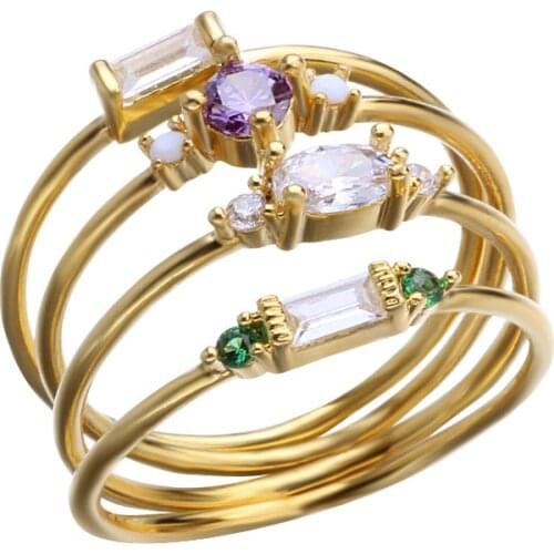 2020 Full Rhinestones Gold Plated Women Rings Four Pcs Lucki Charm Engagement Ring Luxury Cubic Zirconia Ring Set