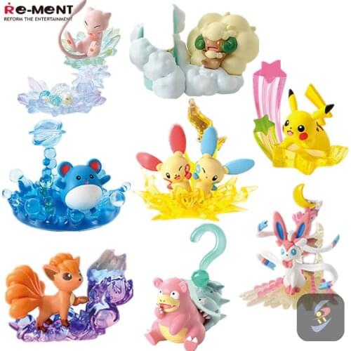 8pcs POKEMON RE-MENT Eevee Pikachu Mew Vulpix Slowbro Marill Minun Plusle Sylveon PVC Movie Model