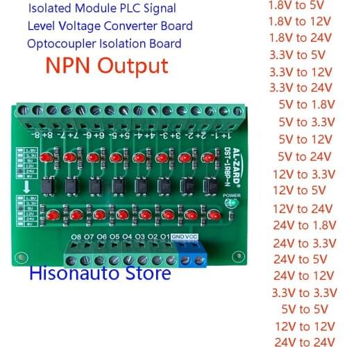 AL-ZARD 8-Channel Optocoupler Isolation Board Module Signal Level Voltage Conversion Board NPN Output 24V 12V 5V 3.3V 1.8V