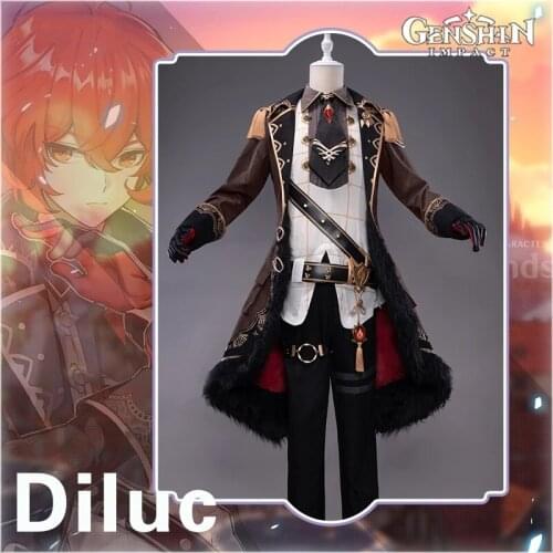 Anime Game Genshin Impact Diluc Battle Uniform PLUS Gorgeous Outfit Cosplay Costume Halloween Men Women Free Shipping 2020 NEW