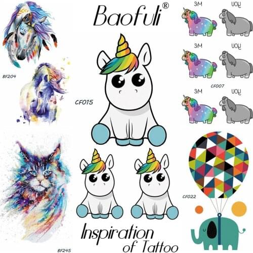 Baofuli Cartoon Unicorn Tatoo Watercolor Painting Temporary Kids Children Tattoo Sticker Boy Girl Arm Hand Body Art Tattoo Gifts