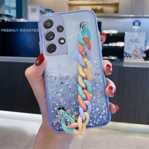 Wristband Glitter Soft Phone Case For Samsung A52 A72 A51 A71 4G A70 A32 A12 A31 A10 S20 S21 Plus Shockproof Bumper Back Cover