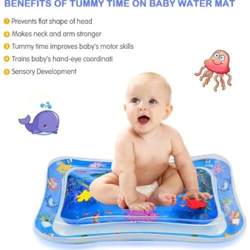 Y55B Sea Animal Print Baby Inflatable Play Mat Infant Toy for Newborn Boy Girl Water Entertainment Playing Swimming Supplies
