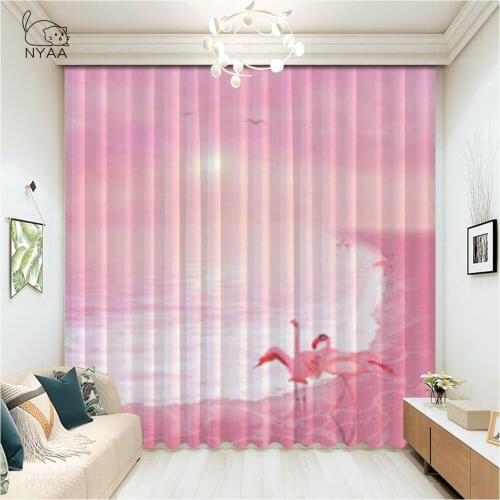Flamingo Printed Cartoon Window Curtain Kitchen Cafe Printed Living Room Curtains Cartoon Curtains For Children Micro Shading