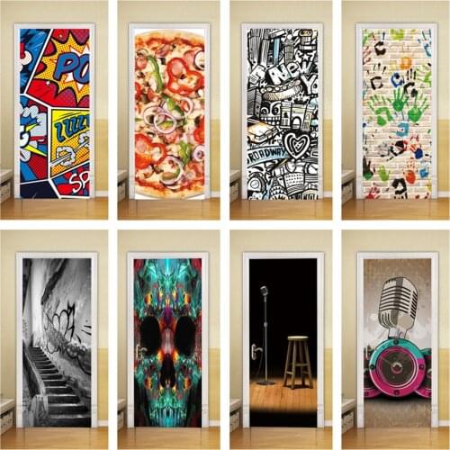 Graffiti Cartoon Wall Stickers for Boys Rooms Pizza Hand Print Stickers Skull Room Decor Waterproof Vinyl Walls Decal Musical