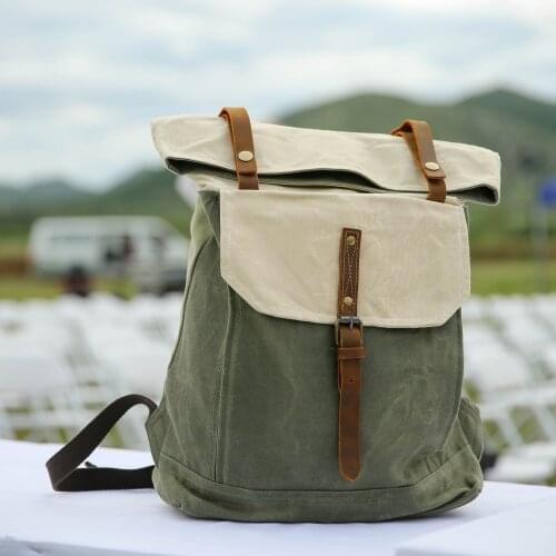 Wax Canvas Backpack Mens Fashion Travel Backpack Large Capital Rucksack Waterproof Backpack Women School