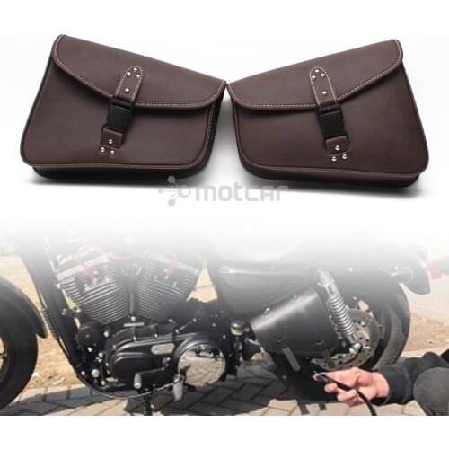 Brown Motorcycle Leather Saddle Bag Luggage Side Tool Bag Universak Fit for Honda Yamaha Suzuki Harley Sportster XL 883 XL1200