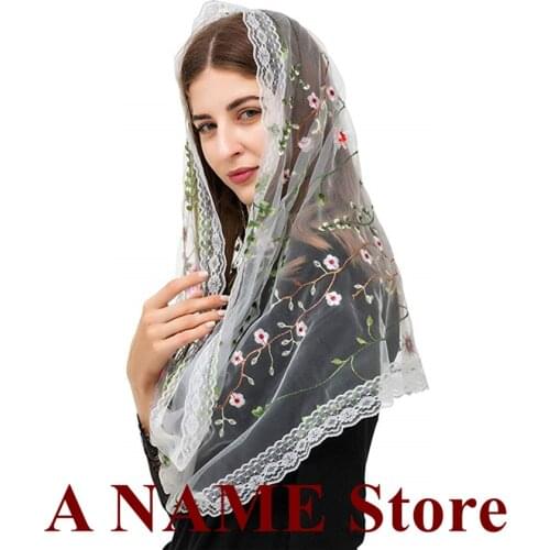 Round Women Mantilla Veil for Church Catholic Headwrap Covering Latin Mass Embroided Floral Lace Tradional Veil Velos Mantilla