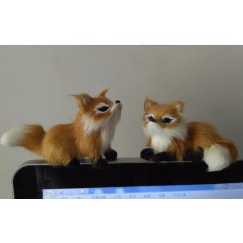 A pair of cute simulation lying and look up fox models resin&fur small yellow fox doll gift about 11cm 1312