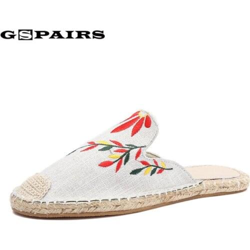 Summer Female Loafer Embroidered Leaf Slippers Women Loafers Comfortable Ladies Flat Woven Fisherman Shoes Plus Size Mules